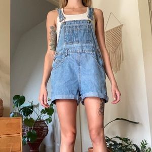vintage denim short overalls